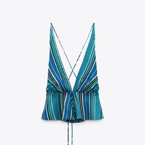 Zara STRIPED LINEN BLEND TOP